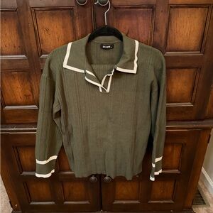 Olive Green Sweater with Cream Accents